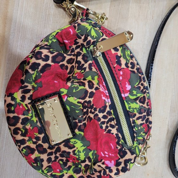 Betsey Johnson Round Floral & Animal Print Crossbody Bag Black, Red, Gold EUC - Picture 5 of 11